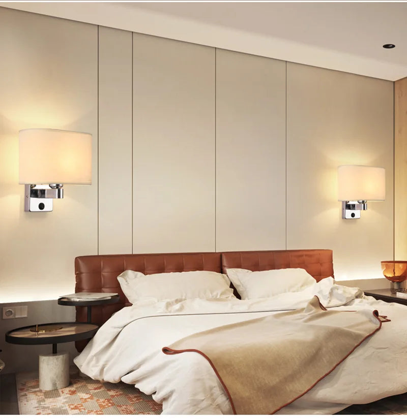 LED Lights Indoor Lighting Fabric Lampshade Wall Lamps for Bedside Bedroom Living Room Hotel Stairs Hotel Home Decoration