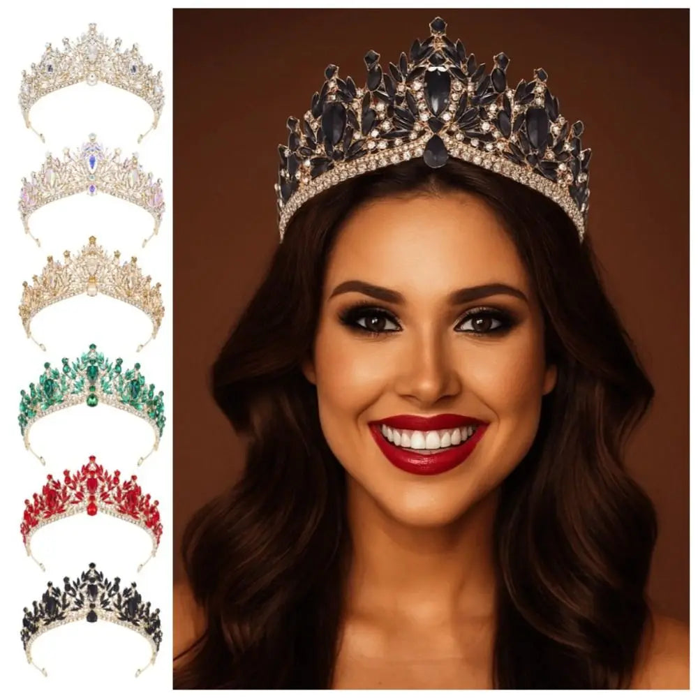 Luxury Baroque Queen Tiaras Elegant Adjustable Alloy Princess Crown European Style Dazzling Bridal Headwear Birthday Party