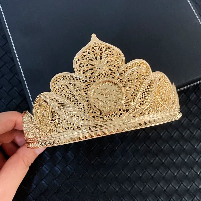 Turkish Metal Gold Color Tiaras and Crowns Coins Headpiece for Women Forehead Hair Jewelry Wedding Accessories