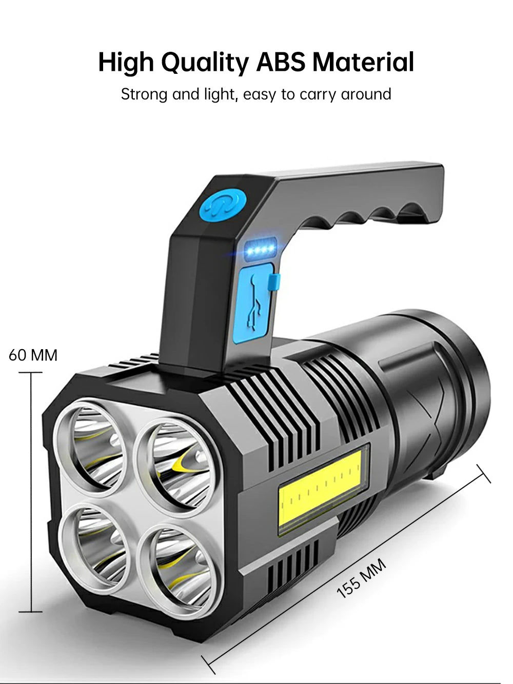 Powerful LED Flashlight Super Bright USB Rechargeable COB 4 LED Handheld Lantern Camping Portable Torch Light
