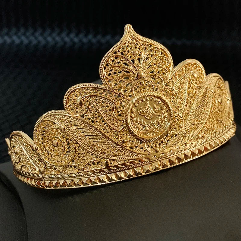 Turkish Metal Gold Color Tiaras and Crowns Coins Headpiece for Women Forehead Hair Jewelry Wedding Accessories