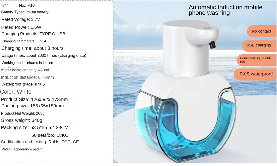 NOCCLILI Smart Soap Dispenser 420ml Touchless Motion Sensor Washing Hand Device Wall-Mounted Liquid Soap Dispenser