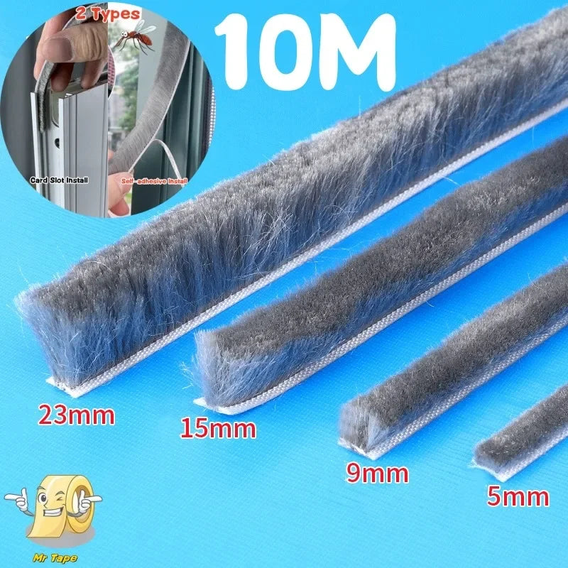 10M Aluminum Sliding Door Window Brush Seal Strip Weatherstrip Draught Excluder Dustproof Card Slot Sealing Tape Door Gasket