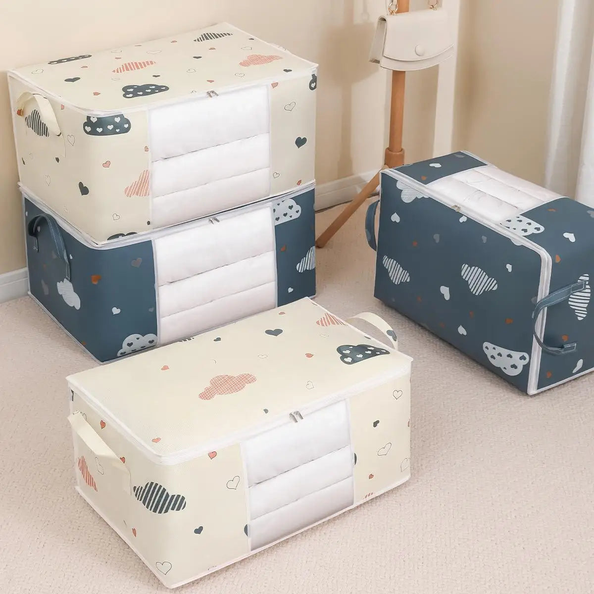Storage Clothes Bins Closet Bags - Organizing Blanket Pillow Sheet Sweater, Foldable Fabric Bedroom Storage with Lids Zipper