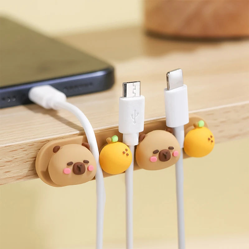 Portable Punch-Free Silicone Cable Organizer - Capybara Cartoon Cable Winder for Data & Charging Cable Storage