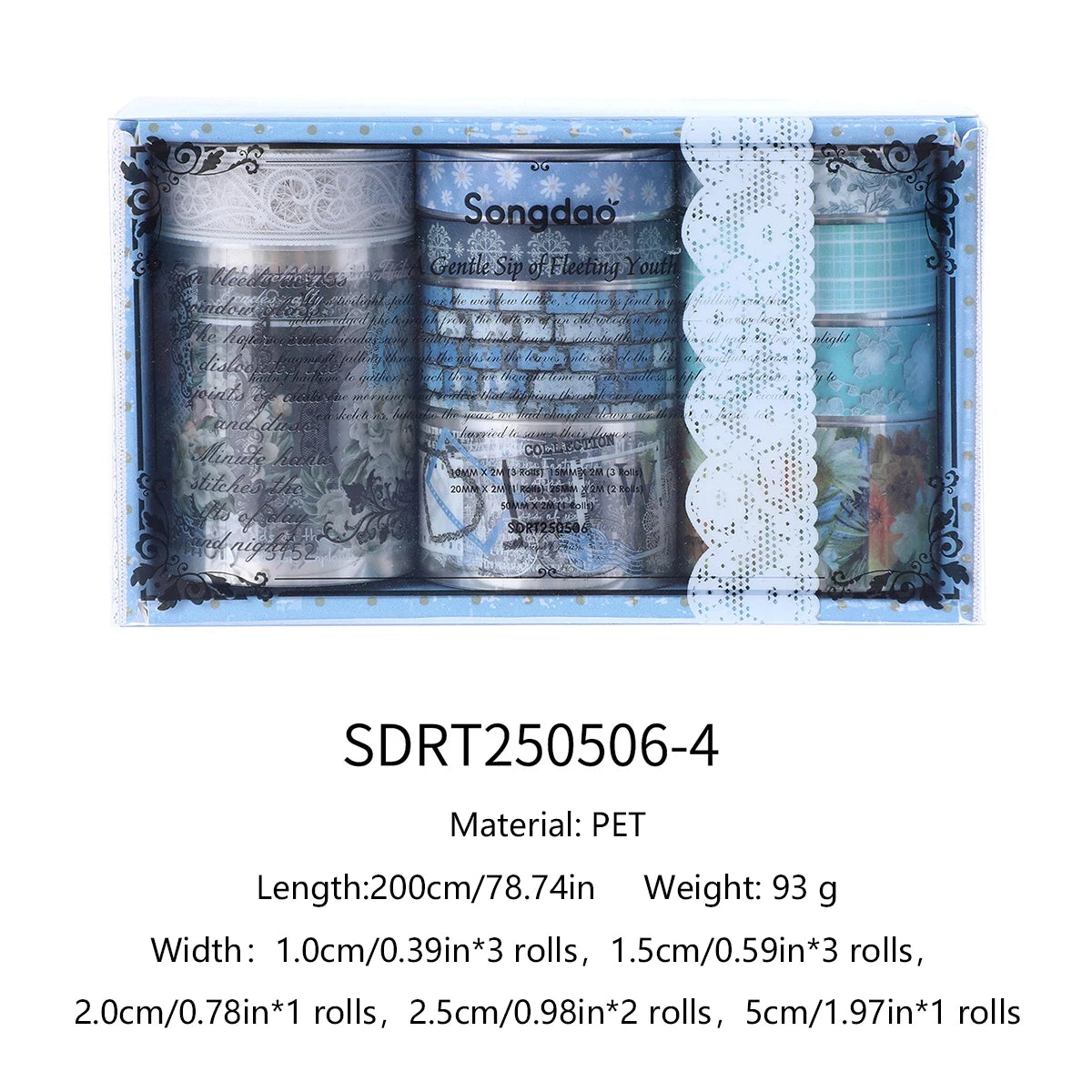 10Roll/Box Flower PET Tape Lace Masking Tape DIY Scrapbooking Sticker Journal Diary Aesthetic Stationery