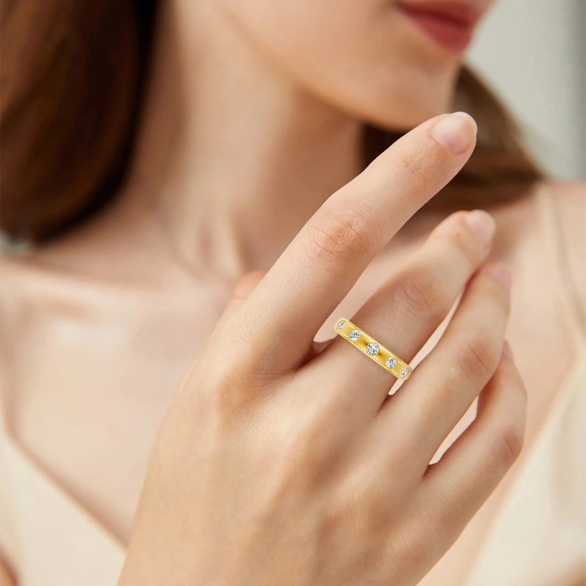 14K Yellow Gold Couple Rings Full Circle Moissanite Diamond Luxury Wedding Band Unisex Ring for Both Men and Women Wedding Bands