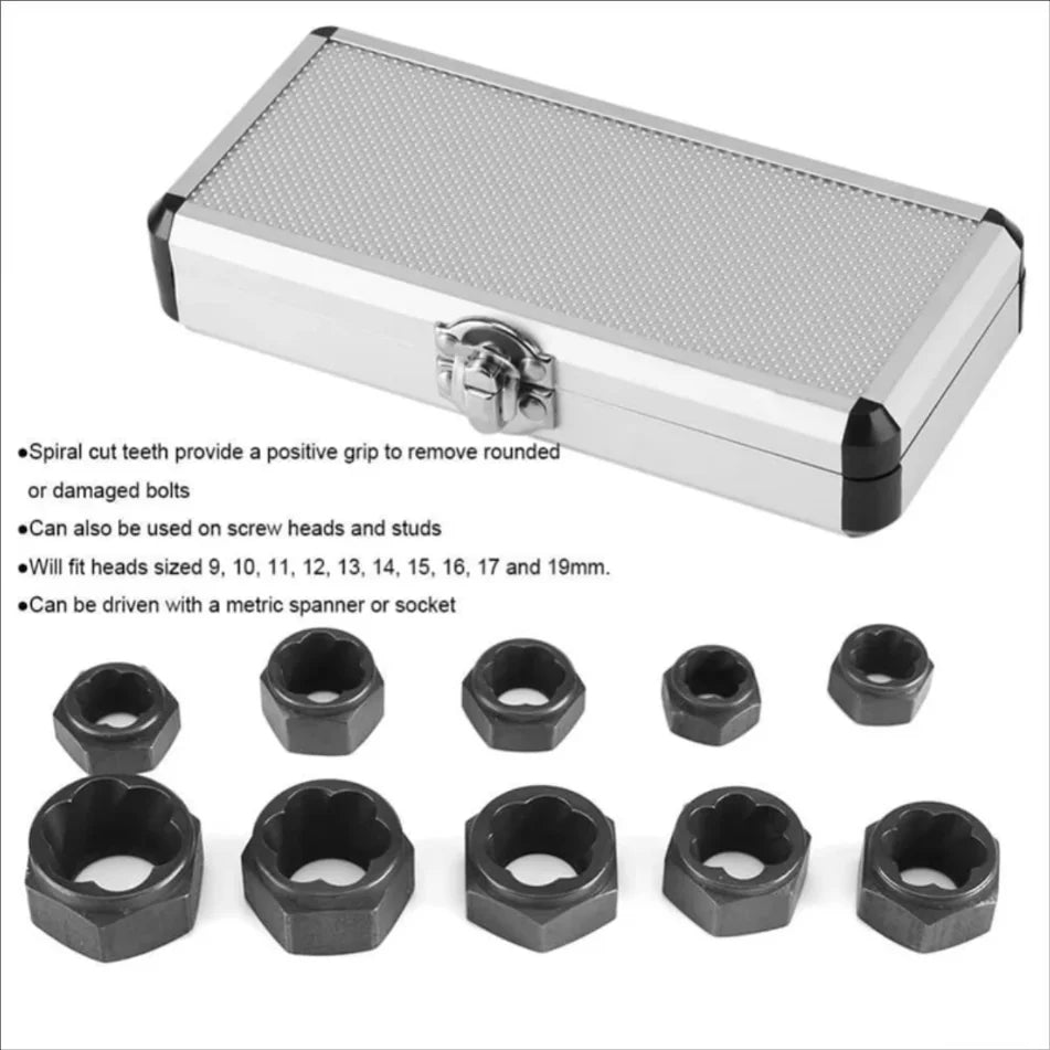 10pcs/lot Hex Socket Set Damaged Bolt Nut Screw Remover Garage 9-19 Mm Sockets Car Repair Hand Tool Electric Drill Accessories