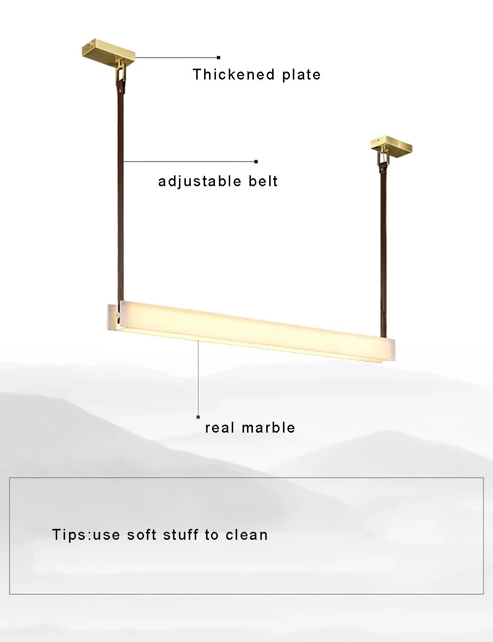 LED Light Luxury Leather Long Spanish Marble Pendant Light for lustre Living Room Recessed Decorative Lighting Ceiling Fixtures.