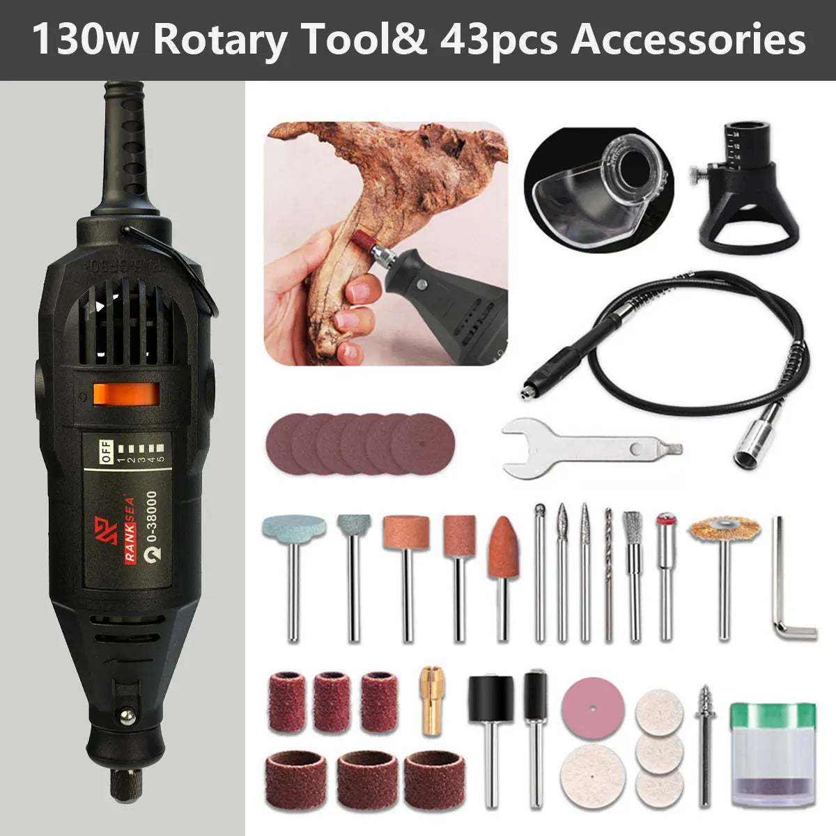 Rotary Tool Kit, Equipped With Flex Shaft And Multifunctional Chuck, 43 Accessories, Power Multipurpose Set For DIY Creations