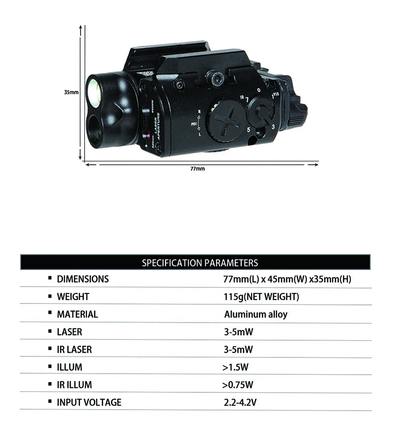 FMA Tactical XVL2 IRC Weapon Light and IR Illuminator Flashlight with Red and IR Laser for Tactical and Hunting Illumination