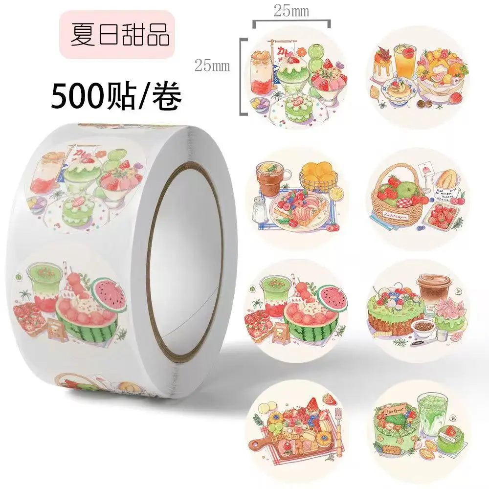 500 pcs Summer Dessert Sticker Adhesive Label Sealing Sticker Reward Sticker Decorative Handbook Sticker Kawaii