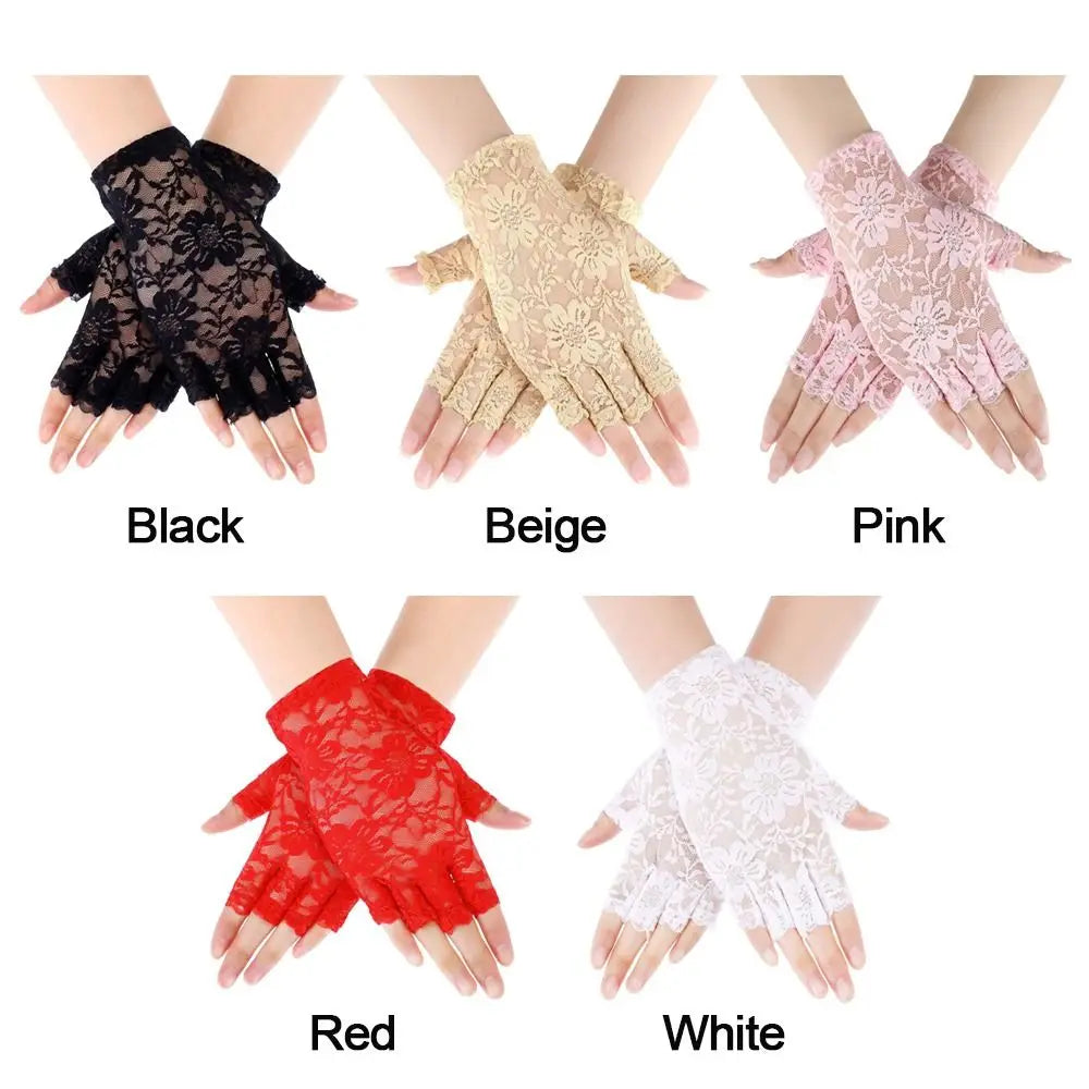 Women Sexy Dressy Lace Gloves Sunscreen Short Gloves Fingerless Lace Driving Gloves Spring Summer Mittens Wedding Accessories