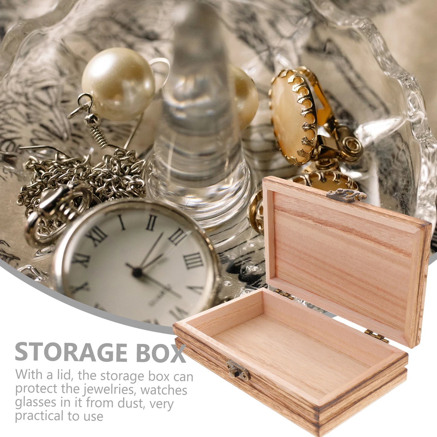 Wooden Storage Box With Lid Wooden Jewelry Box Keepsake Box Trinket Case Eyeglasses Case Home Storage Boxes ganization