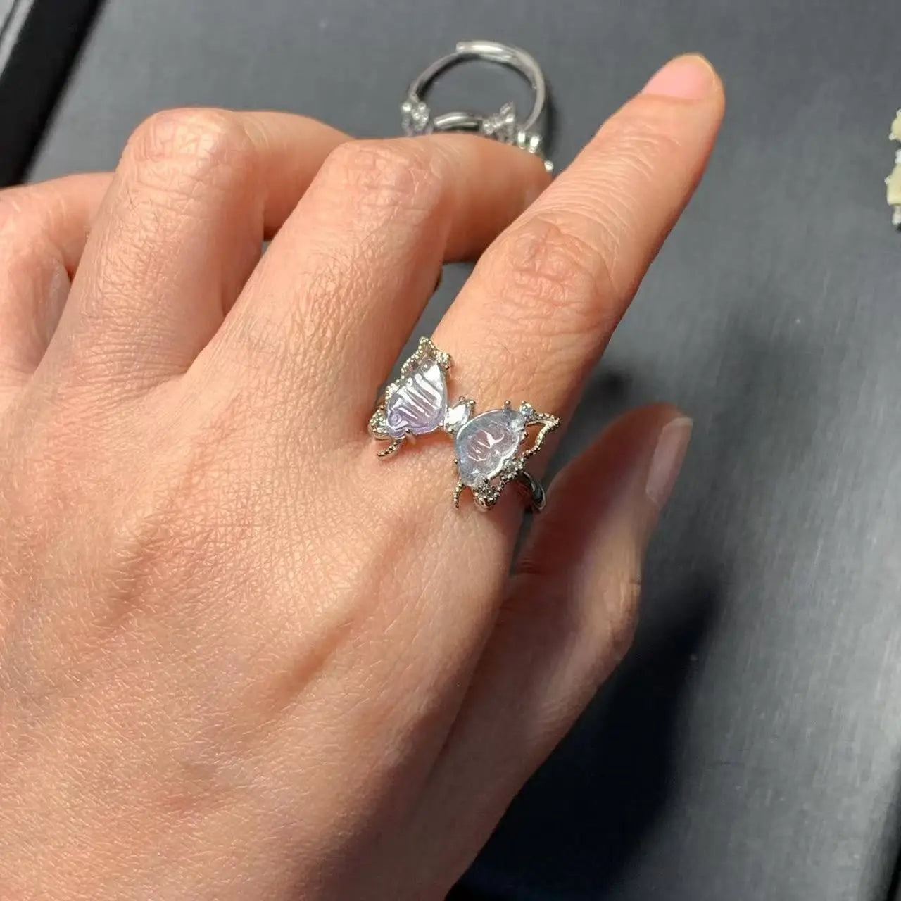 Butterfly Natural fluorite Ring Adjustable Female Simple Ring Jewelry for Women Gift Wholesale High Quality Vintage Fine