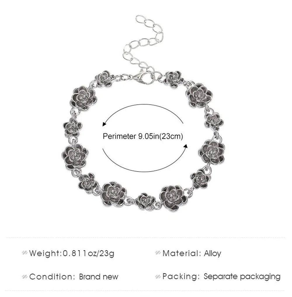 Trendy Rose Flower Charm Bracelet for Women Alloy Romantic Gift for Girlfriend Personalized Bracelet Party Jewelry Accessories