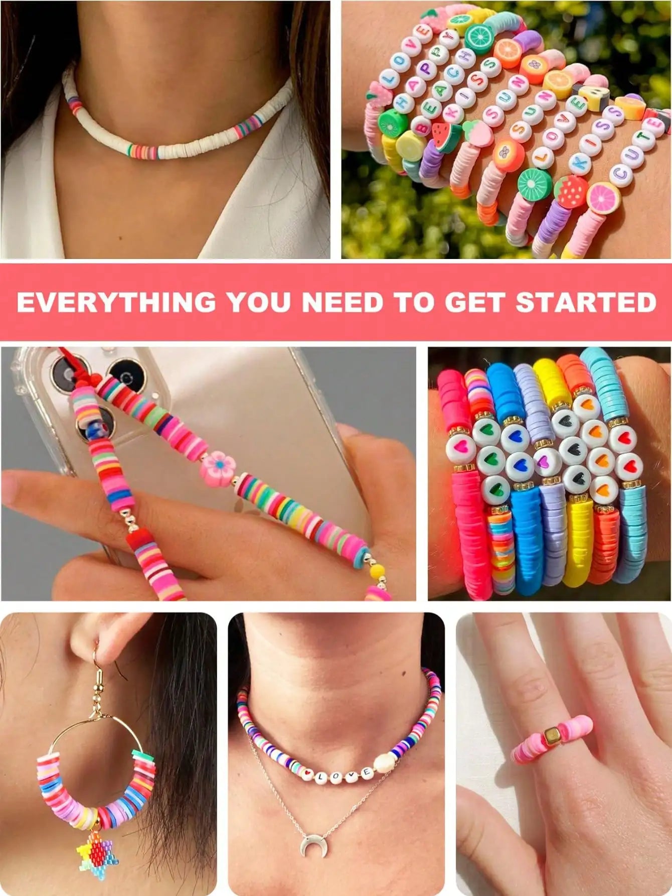 3200+pcs DIY Jewelry Making Kit for Beginner DIY Arts Crafts Gift for Women Preppy Clay Beads with Charms Friendship Bracelets