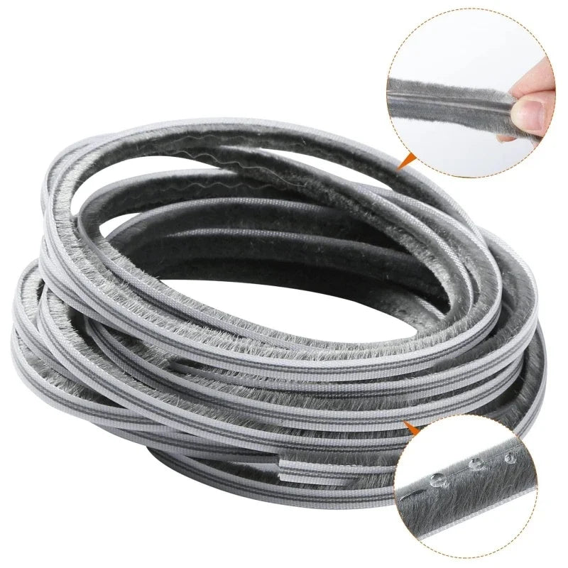 10M Aluminum Sliding Door Window Brush Seal Strip Weatherstrip Draught Excluder Dustproof Card Slot Sealing Tape Door Gasket