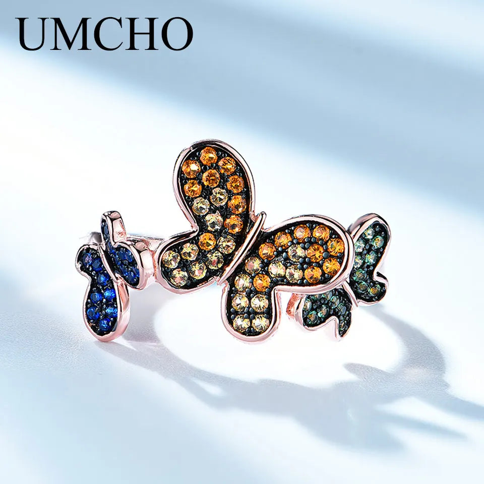 Butterfly Ring Plated Rose Gold 925 Sterling Silver Rings for Women Party Birthday Gift