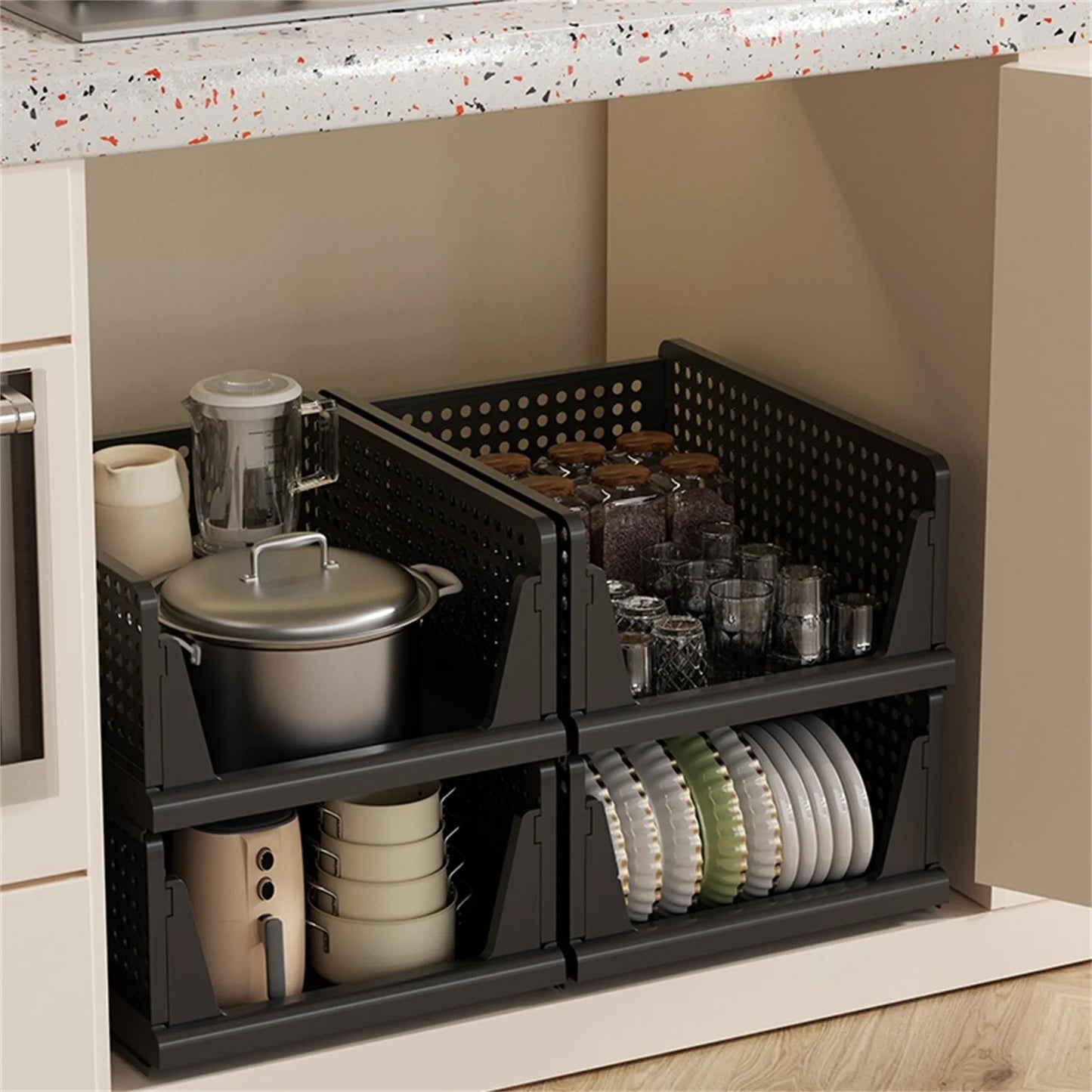 Clothes storage baskets can be stacked with drawer storage baskets, wardrobes, layered partitions, and pull-out folding storage