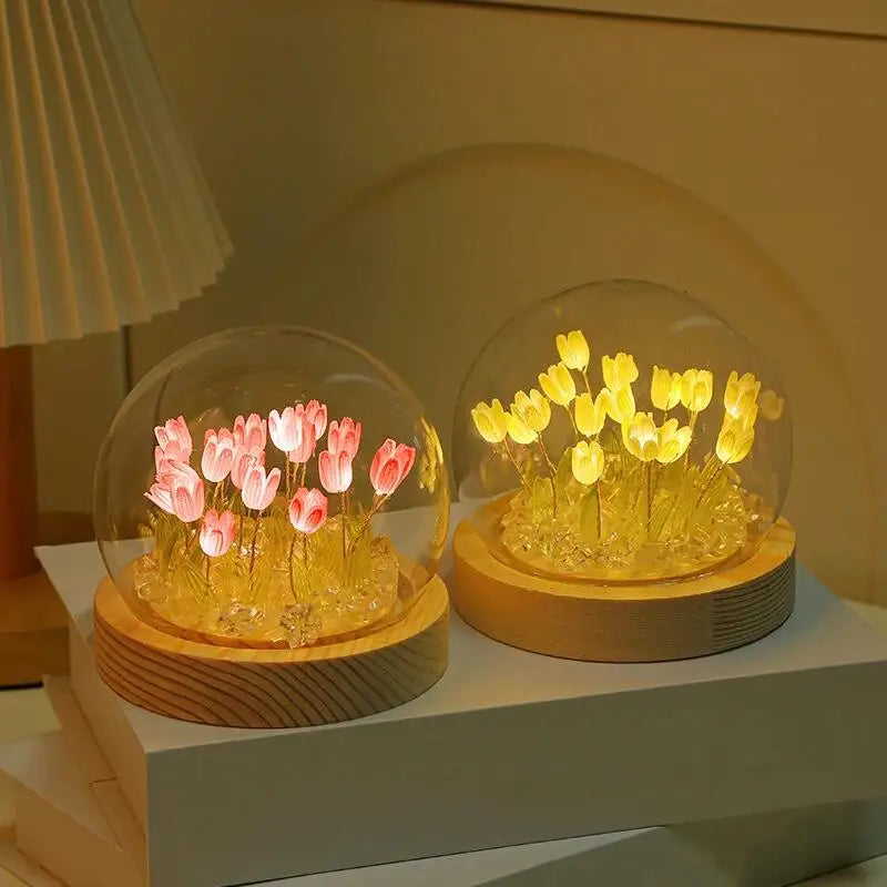 Artificial Tulip Flower Night Light Ornaments Handmade DIY Bedsides LED Night Lamp Bedroom Desk Decor Birthday Gifts Table Lamp