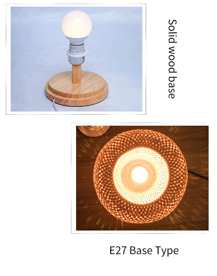 Dimmable Table Lamp, Rattan Bedside Lamp with Small Vintage Nightstand Light for Bedroom Living Room Desk Wooden Wicker Shade