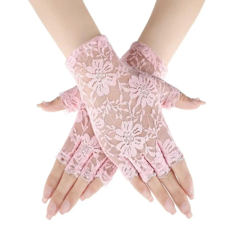 Women Sexy Dressy Lace Gloves Sunscreen Short Gloves Fingerless Lace Driving Gloves Spring Summer Mittens Wedding Accessories