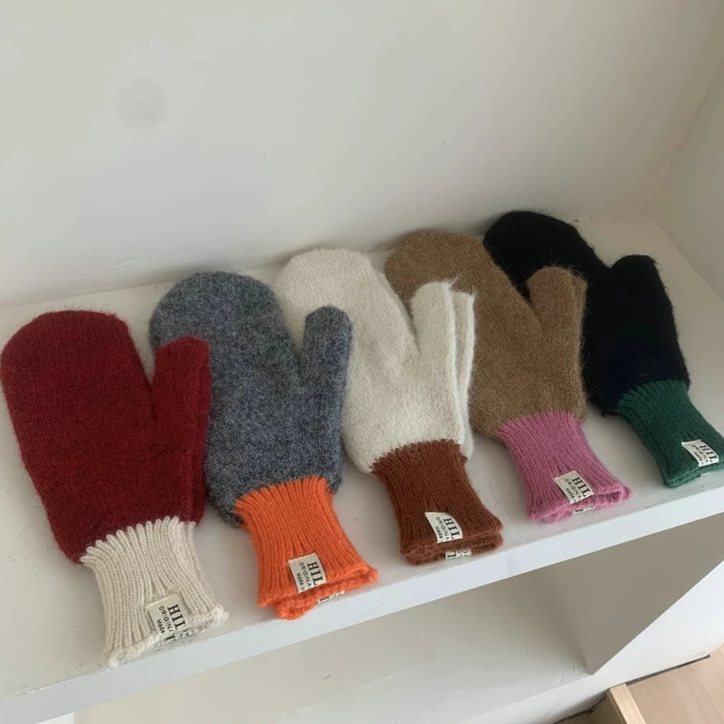 Women Winter Keep Warm Plush Gloves Elasticity Soft Full Fingers Mittens Knitted Girls Fashion Gloves For Women