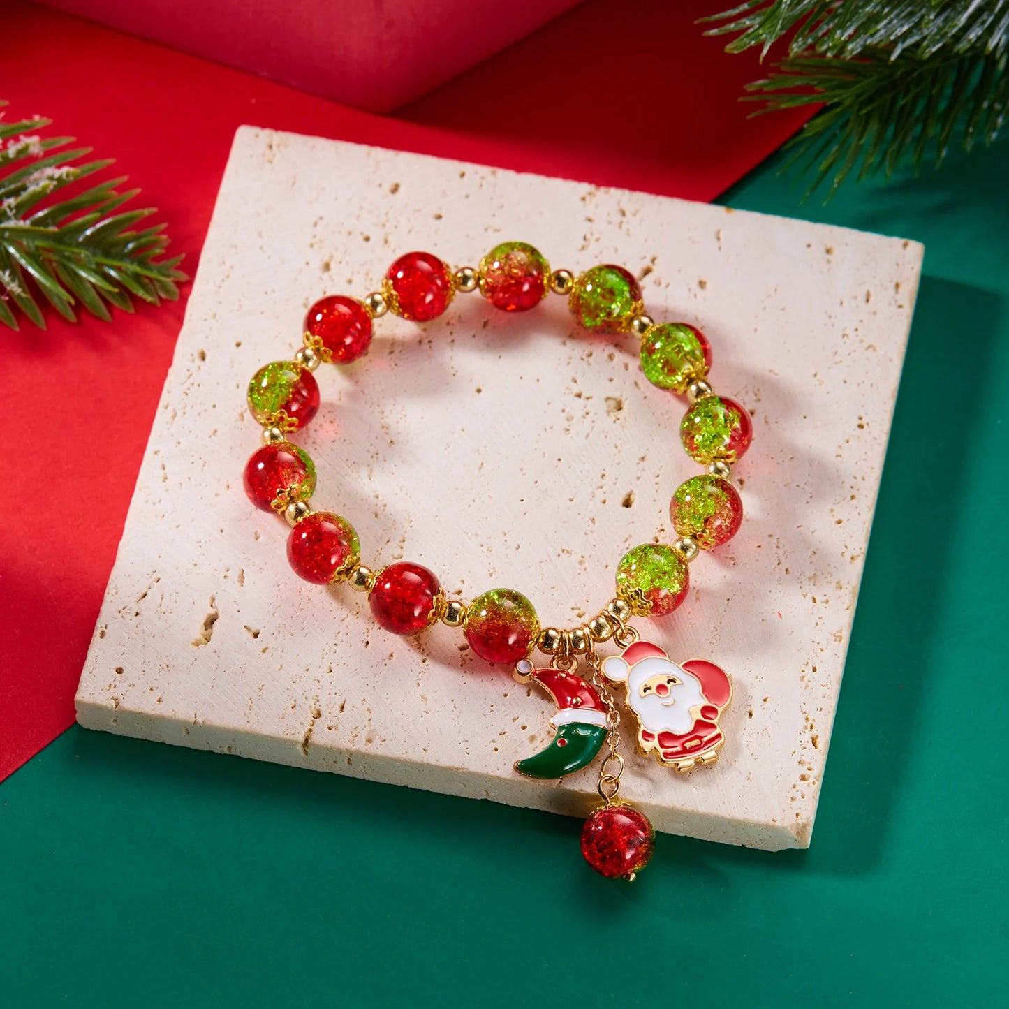 Trendy Christmas Bracelet for Women Men Sweet Handmade Crystal Beaded Santa Claus Tassel Bracelet New Year Party Jewelry Gifts