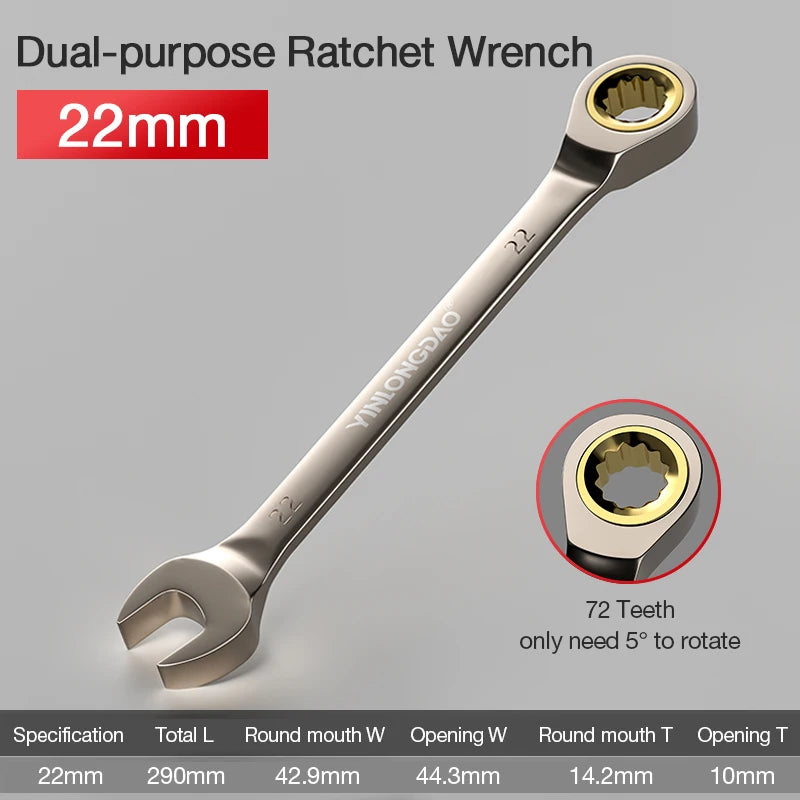 Universal Key Ratchet Wrench 72 Tooth Gear Ring Torque Socket Wrench Metric Ratchet Spanners Car Repair Mechanical Tools