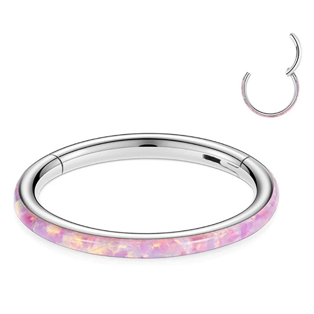 Opal Hinged Nose Ring Hoop Women Septum Hoop Ring Tragus Rook Ring Piercing Jewelry Lip Labret Ring Clicker Cartilage Earrings