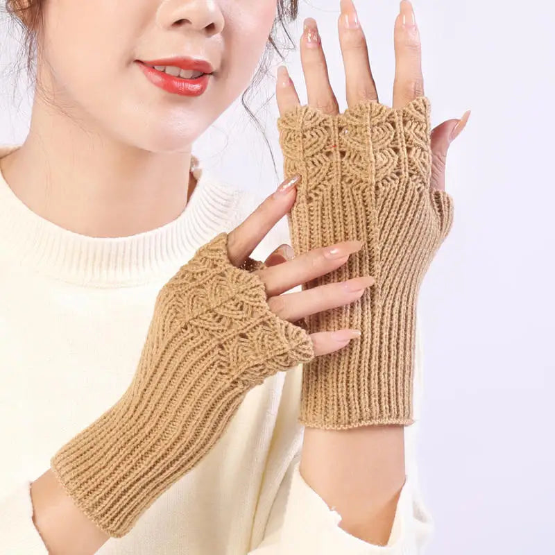 Women Knitted Warm Half Gloves Autumn Winter Fingerless Gloves Arm Sleeve Girls Fashion Casual Accessories Mittens