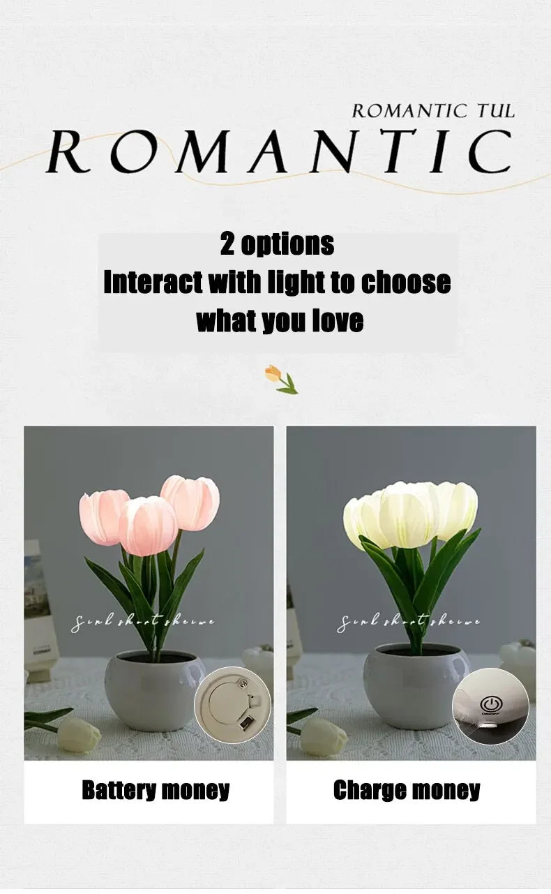 Tulip Table Lamp LED Bedside Lamp Simulation Flower Bouquet Bedroom Bedside Romantic Atmosphere Birthday Gift Home Decoration