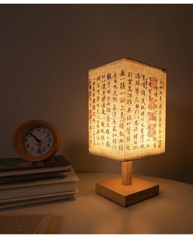 LED Decoration Table Lamps Simple Dimmable Plug Night Light Fabric Lampshade Square Bedroom Chinese Style Bedside Desk Lights