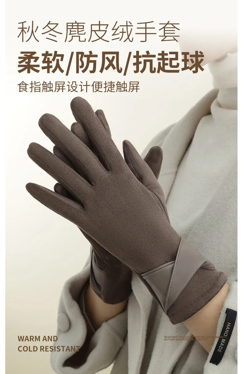 Women Winter Keep Warm Touch Screen Gloves Lady Fashion Elegant Retro Cycling Drive Protection From Cold Thicken