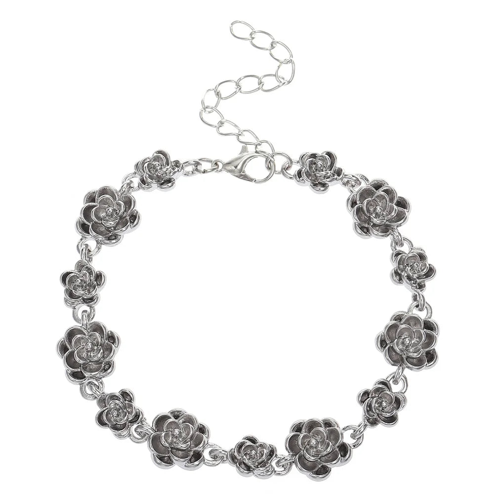 Trendy Rose Flower Charm Bracelet for Women Alloy Romantic Gift for Girlfriend Personalized Bracelet Party Jewelry Accessories