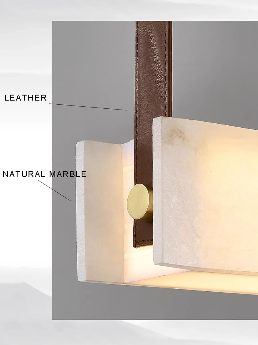 LED Light Luxury Leather Long Spanish Marble Pendant Light for lustre Living Room Recessed Decorative Lighting Ceiling Fixtures.