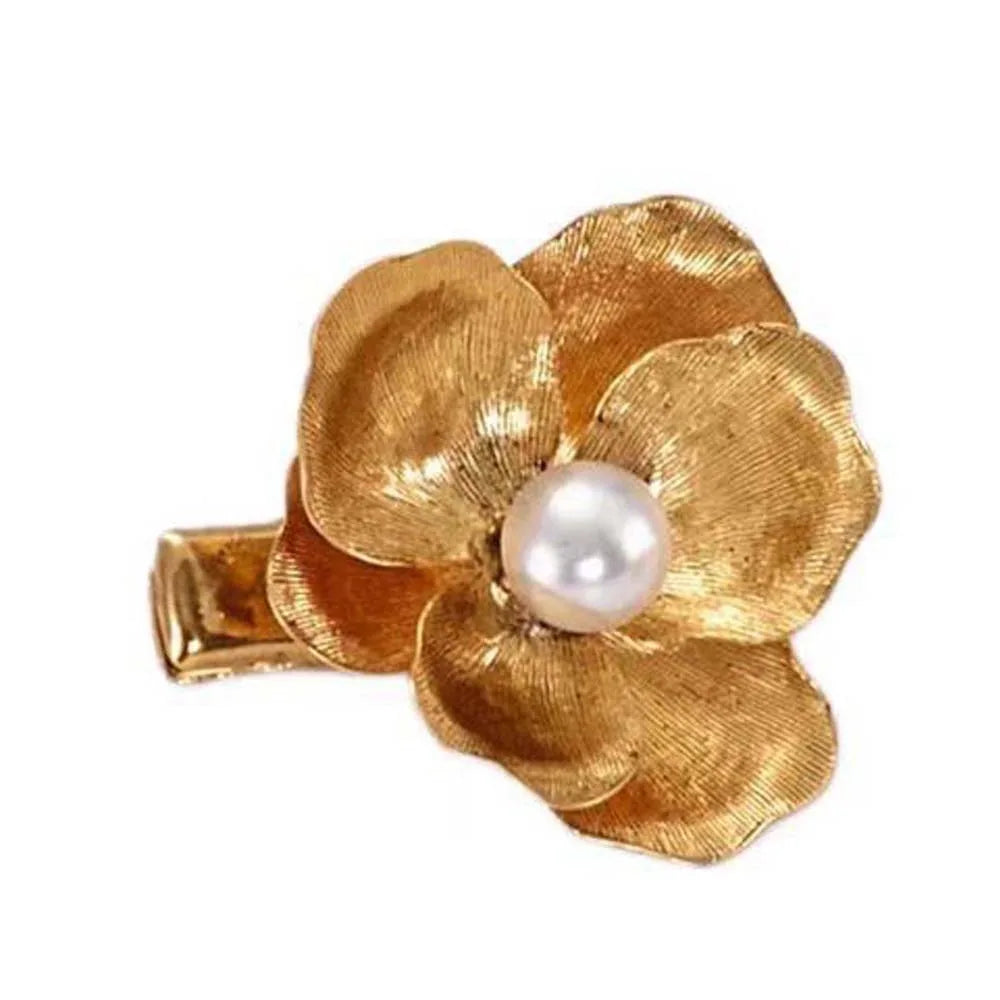 5pcs Elegant Golden Flower Hair Forks Hairstyle Tools French Style Pearl Side Clips Hair Accessories Retro Wave Alloy Barrettes