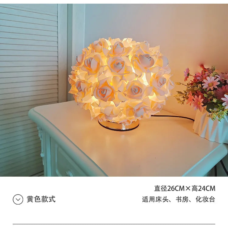 Nordic Rose Flower Bouquet Table Lamps Romantic Bedside Night Lights Wedding Decoration