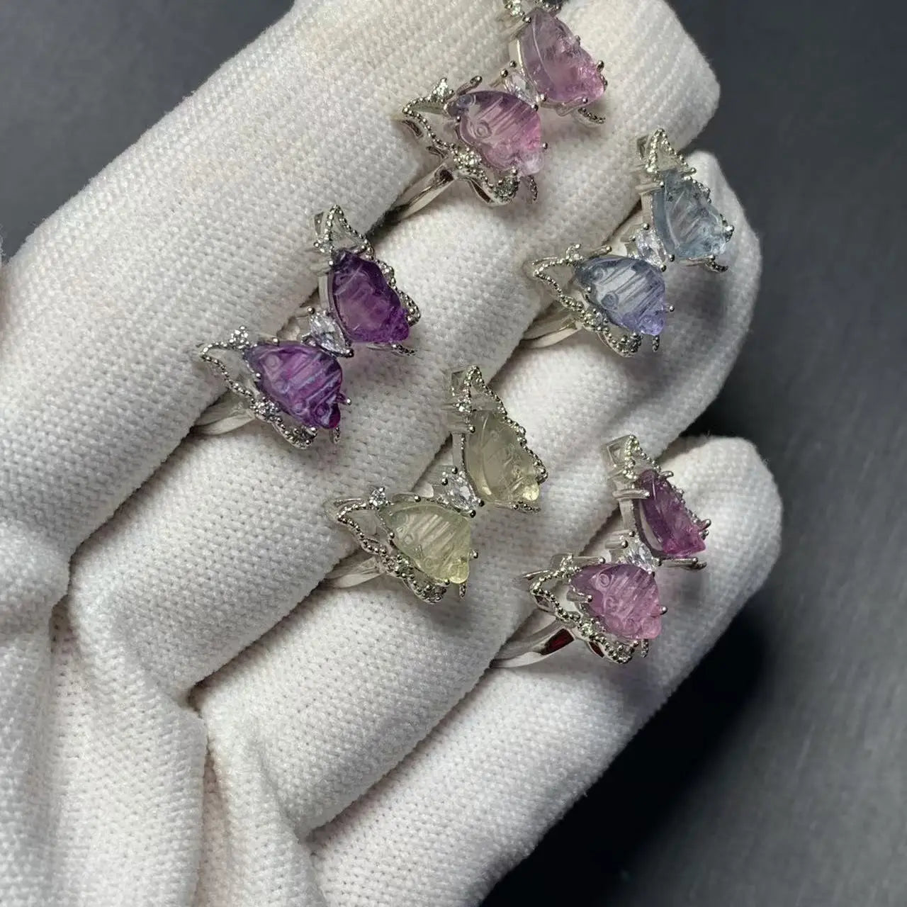 Butterfly Natural fluorite Ring Adjustable Female Simple Ring Jewelry for Women Gift Wholesale High Quality Vintage Fine