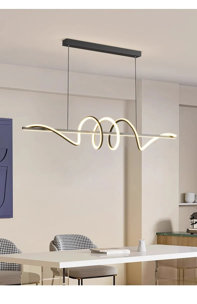 Dining room chandelier simple modern minimalist dining room table lamp 2024 new shaped eye protection long net red bar light