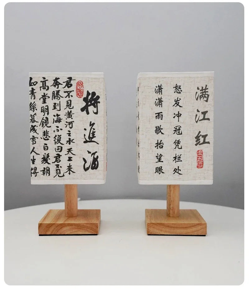 LED Decoration Table Lamps Simple Dimmable Plug Night Light Fabric Lampshade Square Bedroom Chinese Style Bedside Desk Lights