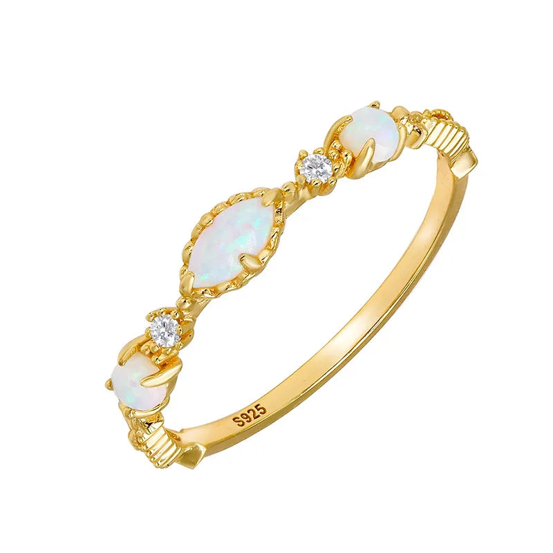 Vintage Bijou Opal Ring For Women Classic Elegant Thin Ring 925 Sterling Silver Gold Plated Fine Jewelry Accessories Gift