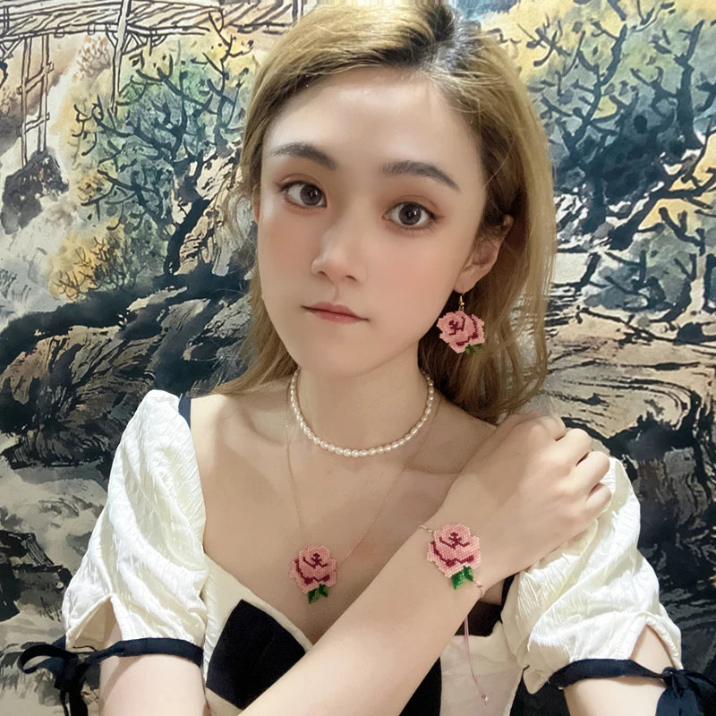 Fairywoo Ethnic Flower Earring For Lady Rose Jewellery Miyuki Bead Free shipping Jewelry Handmade Earrings Friendship Wholesale