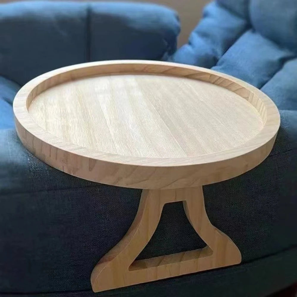 2025 Wooden Sofa Armrest Tray Circular Clip on Breakfast Tray Home Use Foldable Sofa Side Table Snack Integrated Storage Tray
