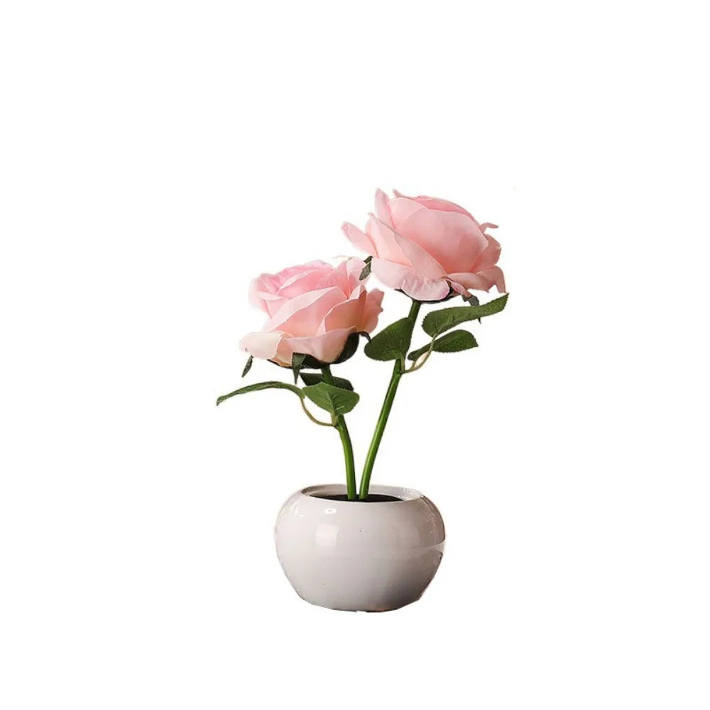Ceramic Base LED Rose Table Lamp 2/3 Flowers Decorative Flower Bonsai Night Light Soft Light Exquisite Romantic Atmosphere Lamp