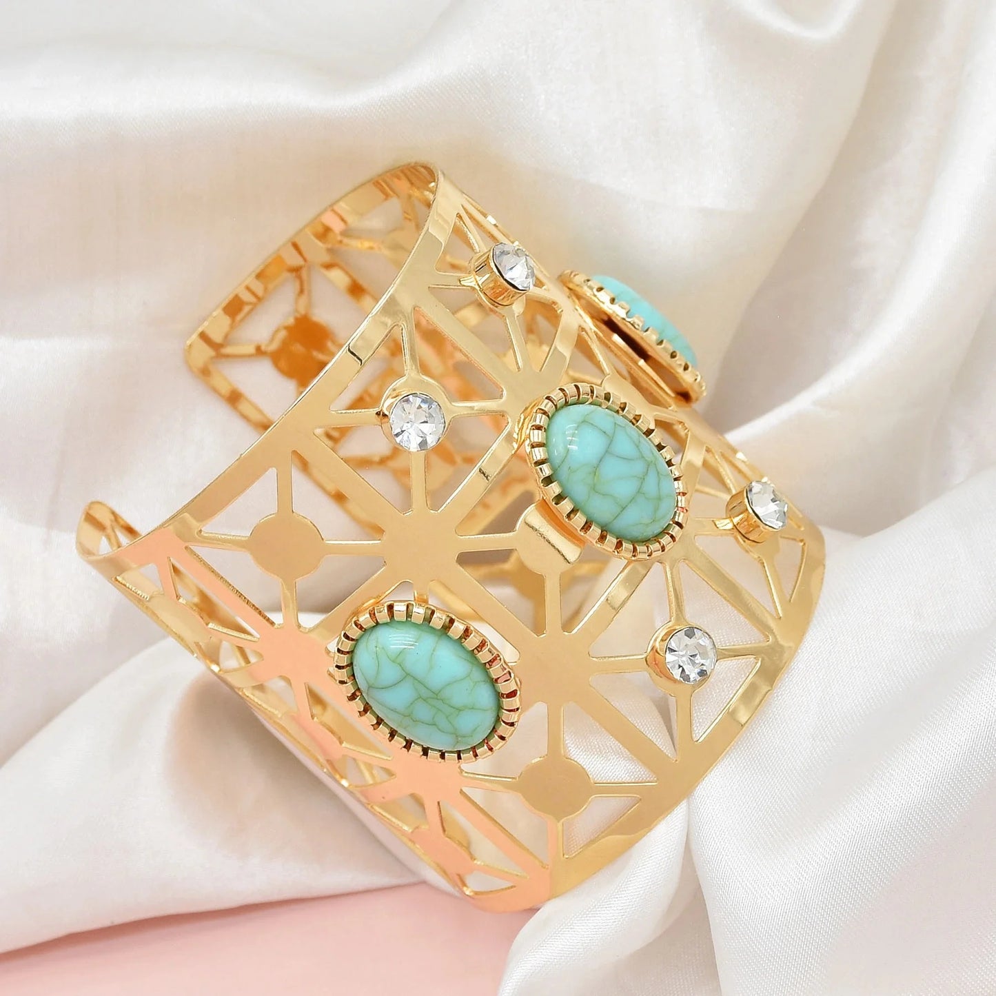 Trendy Tribal Upper Arm Turquoise Rhinestone Bracelet European Wide Cuff Indian Bangle Egyptian Open Adjustable Female Jewelry