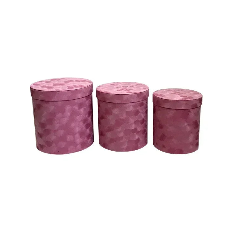 3Pcs/Set Round Shape Velvet Gift Box Florist Flower Holder Bucket Gift Packaging Box Bouquet Packaging Box Party Wedding Supply