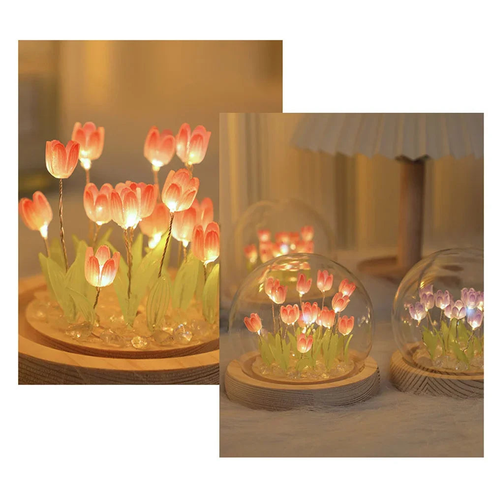 Artificial Tulip Flower Night Light Handmade DIY Bedside Lamp LED Night Lamp Bedroom Decor Christmas Birthday Gifts Table Lamp (Free Shipping) ššš¹ (Free Shipping) ššš¹