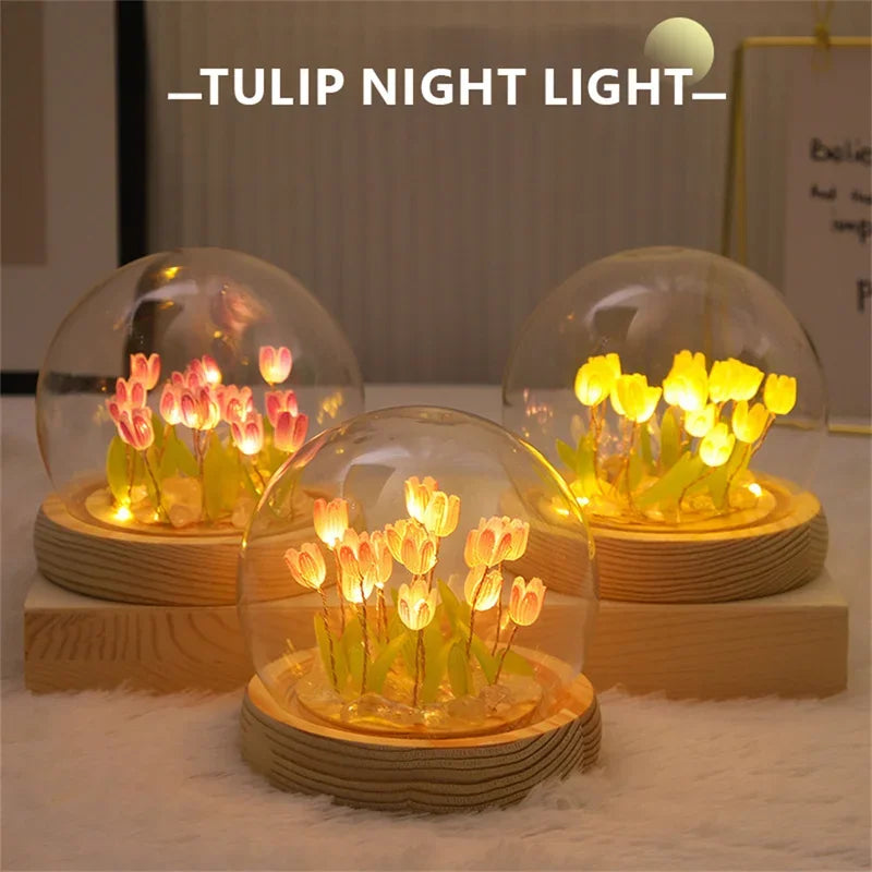 Artificial Tulip Flower Night Light Handmade DIY Bedside Lamp LED Night Lamp Bedroom Decor Christmas Birthday Gifts Table Lamp (Free Shipping) ššš¹ (Free Shipping) ššš¹